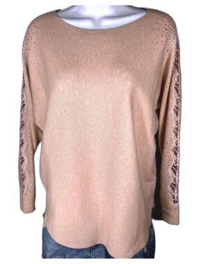 LIV Milano Blush Butterfly Mesh Embroidered Rhinestone Sleeve Sweater Size S